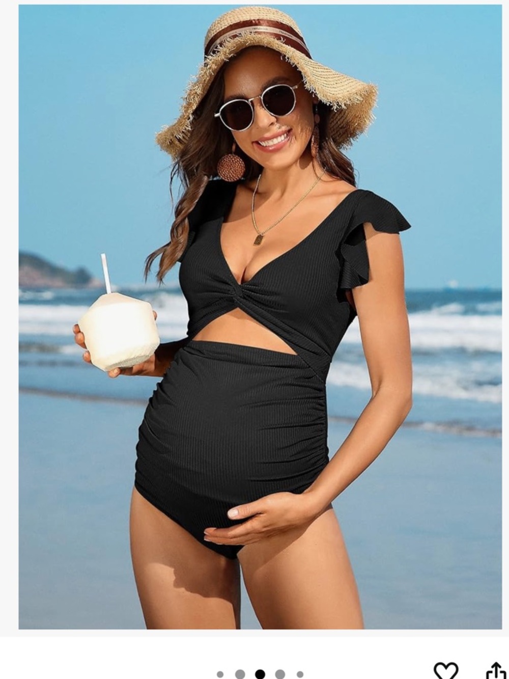 Charmo Ruffle Ribbed Maternity Swimsuit One Piece. Size L - Picture 3 of 13